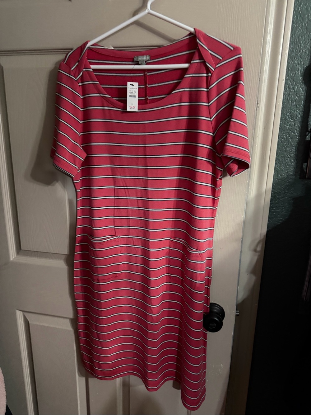 Talbots Pink and White Striped Midi Dress